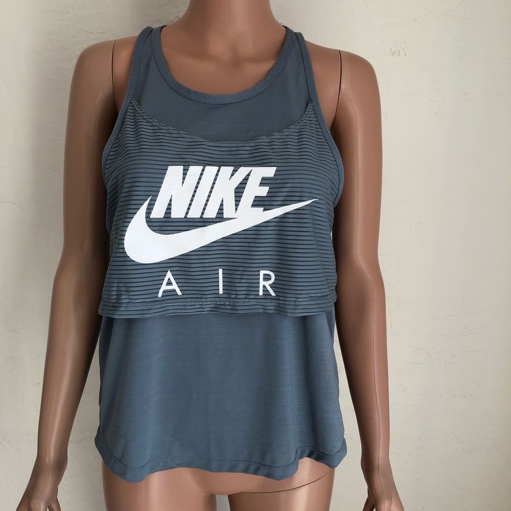 Nike Air Slate Blue Tank-Top Graphic GX Layered Running Women’s Size M Athletic